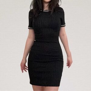 H&M Divided BLACK RIBBED KNIT SPORTY BODYCON DRESS SIZE 10